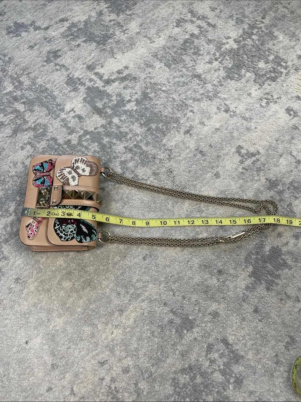 Rare Valentino Garavani Rockstud Butterfly Beaded Shoulder Bag Beige